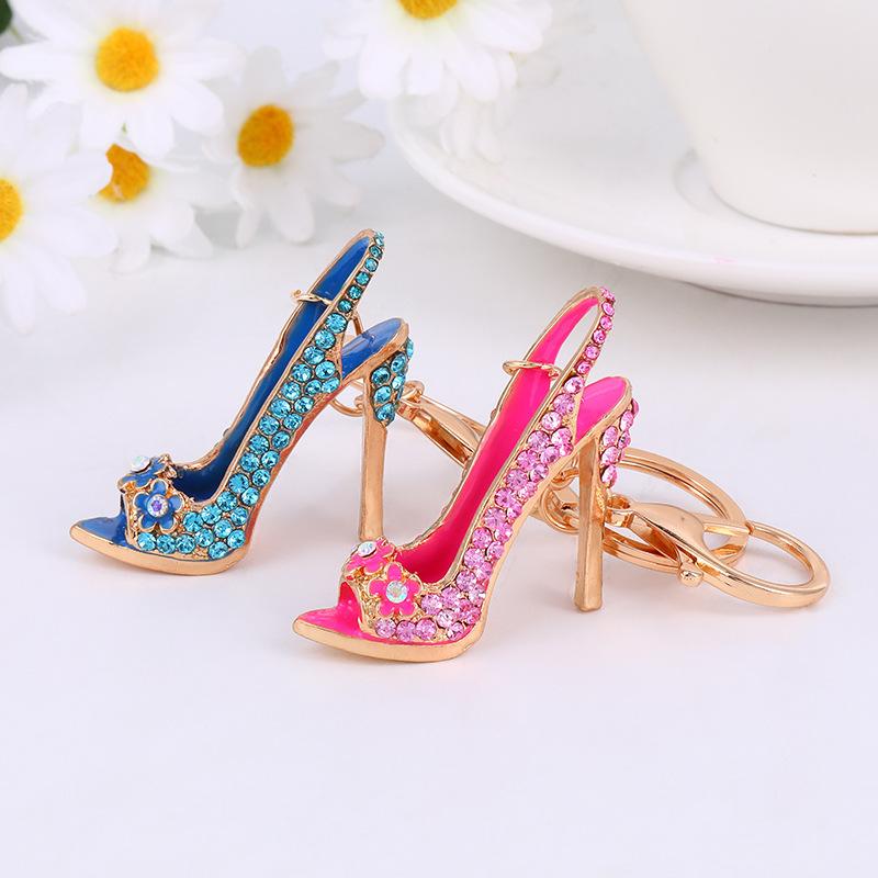 Creative Heels Shape Keychains Luxury Rhinestone Crystal Shoe for Women Girls Phone Pendant Jewelry Accessories Bag Charm