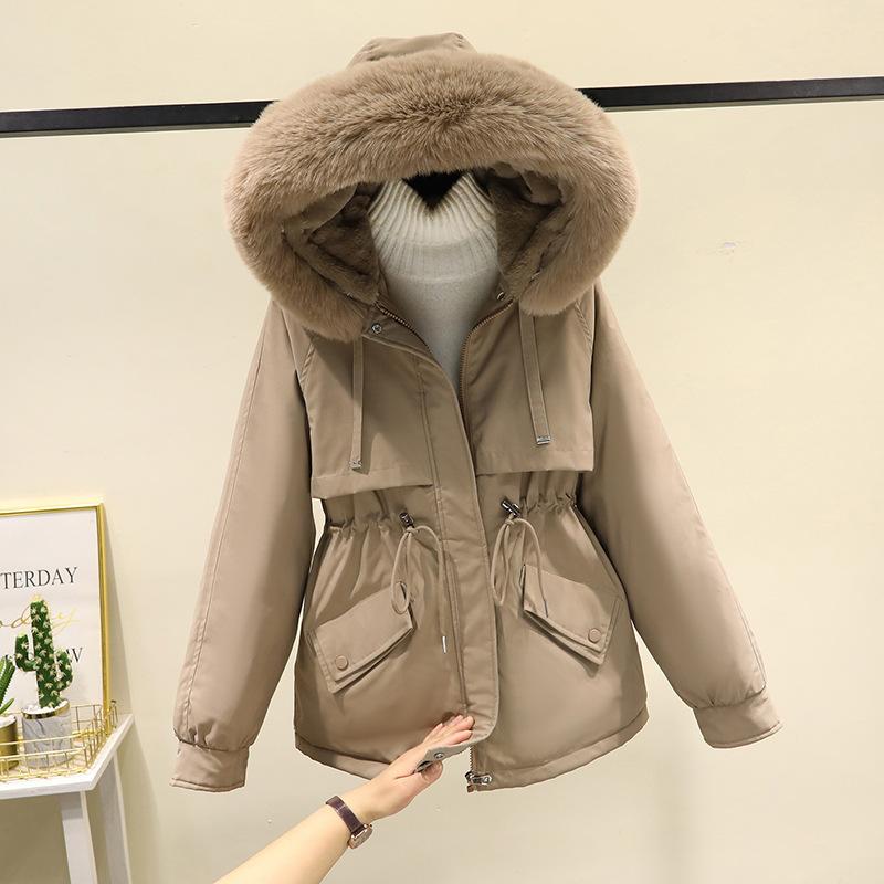 Women's winter pie overcomes big fur collar hooded waist design warm cotton jacket