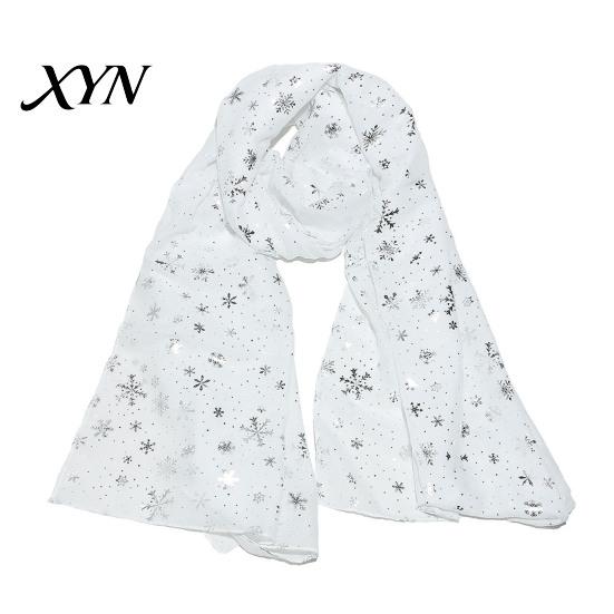 Cozy Christmas Party Scarf Glitter Sparkly Foil Snowflake Print for Women, Warm Fashionable Neckwear Theme Shawl Wrap, Fall Winter Lightweight