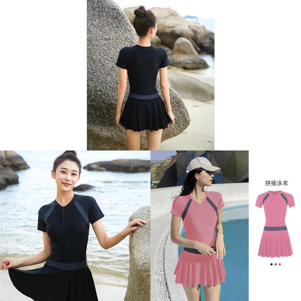 Summer Pool Dress With Collared Splicing Pattern For Beach Vacation And Yoga Practice