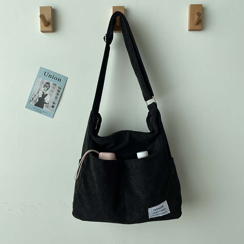 Hylhexyr Fashi Handbag Striped Corduroy Women's Shoulder Messenger Bag Large Capacity Casual Cross Body Bags Student Tote