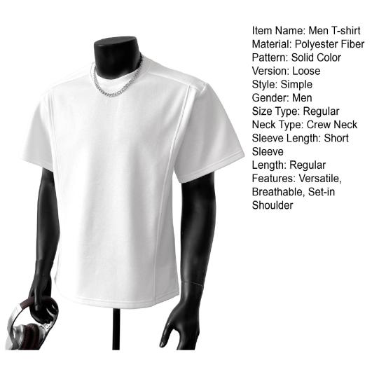 Men Crew Neck T-shirt Set-in Shoulder Solid Color Tee Breathable Loose Fit Casual Stylish Tee Shirt for Daily Life Street Office