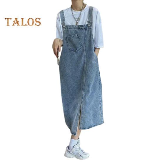 

Джинсовое платье на подтяжках Свободное платье без воротника без спинки без рукавов Боковые карманы с разрезом подол Сплошной цвет Регулируемый плечевой ремень Студенческое платье миди 2XL светло-синий