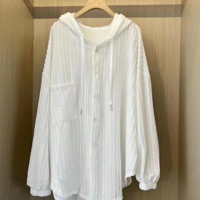 Spring and Summer Hooded Single-breasted Shirt for Women's Fashionable Solid Color Cardigan Versatile Sun Clothes New