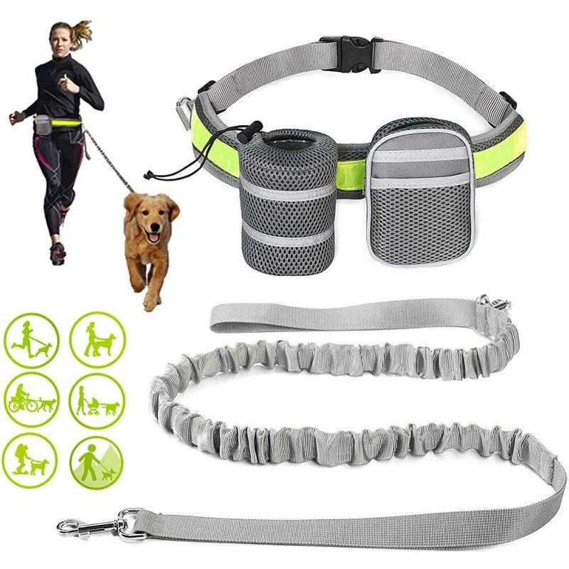 Benepaw Reflective Handsfree Dog Leash With Two Storage Bags Adjustable Waist Elastic Pet Running Leash For Medium Big Dogs