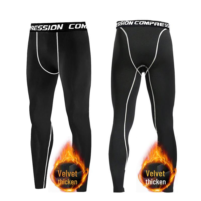 Men's Fleece-Lined Sports Base Layer Pants for Running, Autumn Home Wear, with Lettered Waistband