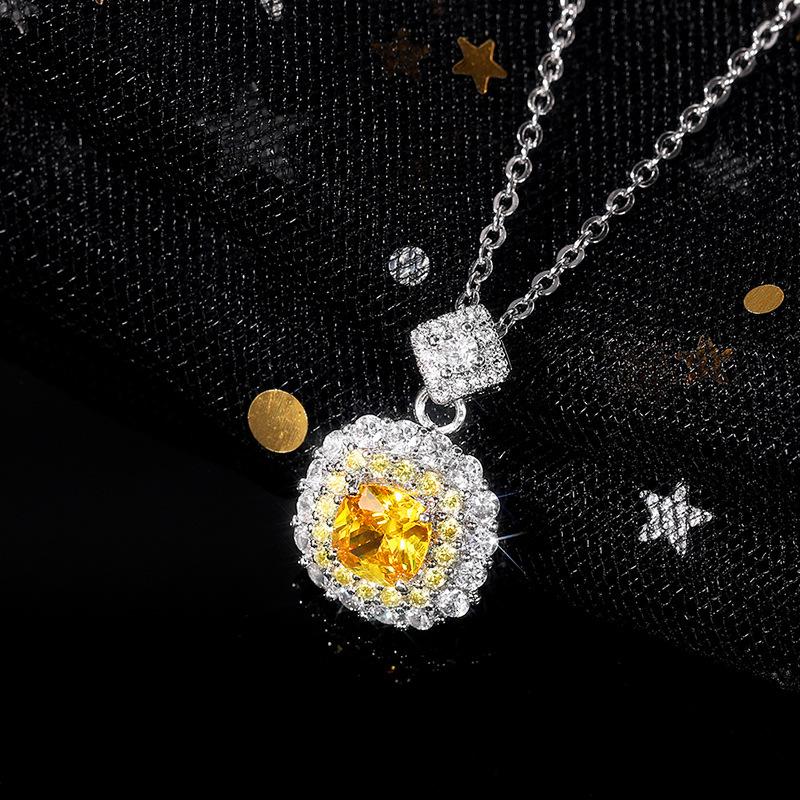 Internet Princess Square Diamond Pink Group Set Zircon Pendant Necklace Women'S Versatile Necklace