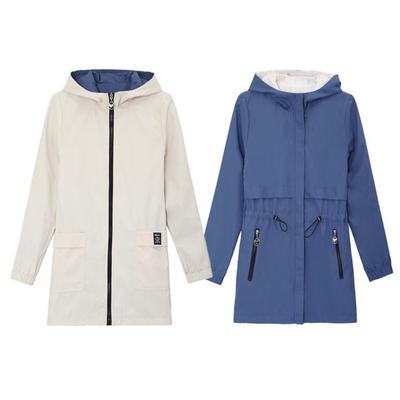 Women's Windbreaker Jacket Hooded Waist Jscket  Double Side  Zipper Overcoat