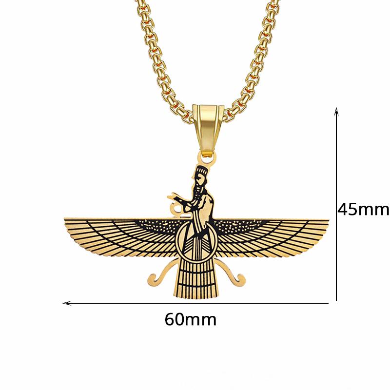 Mystický přívěsek Faravahar Ahura Zlatá barva Nerezová ocel Zoroastrijský náhrdelník Pro ženy Muže Íránské náboženské šperky Dárek