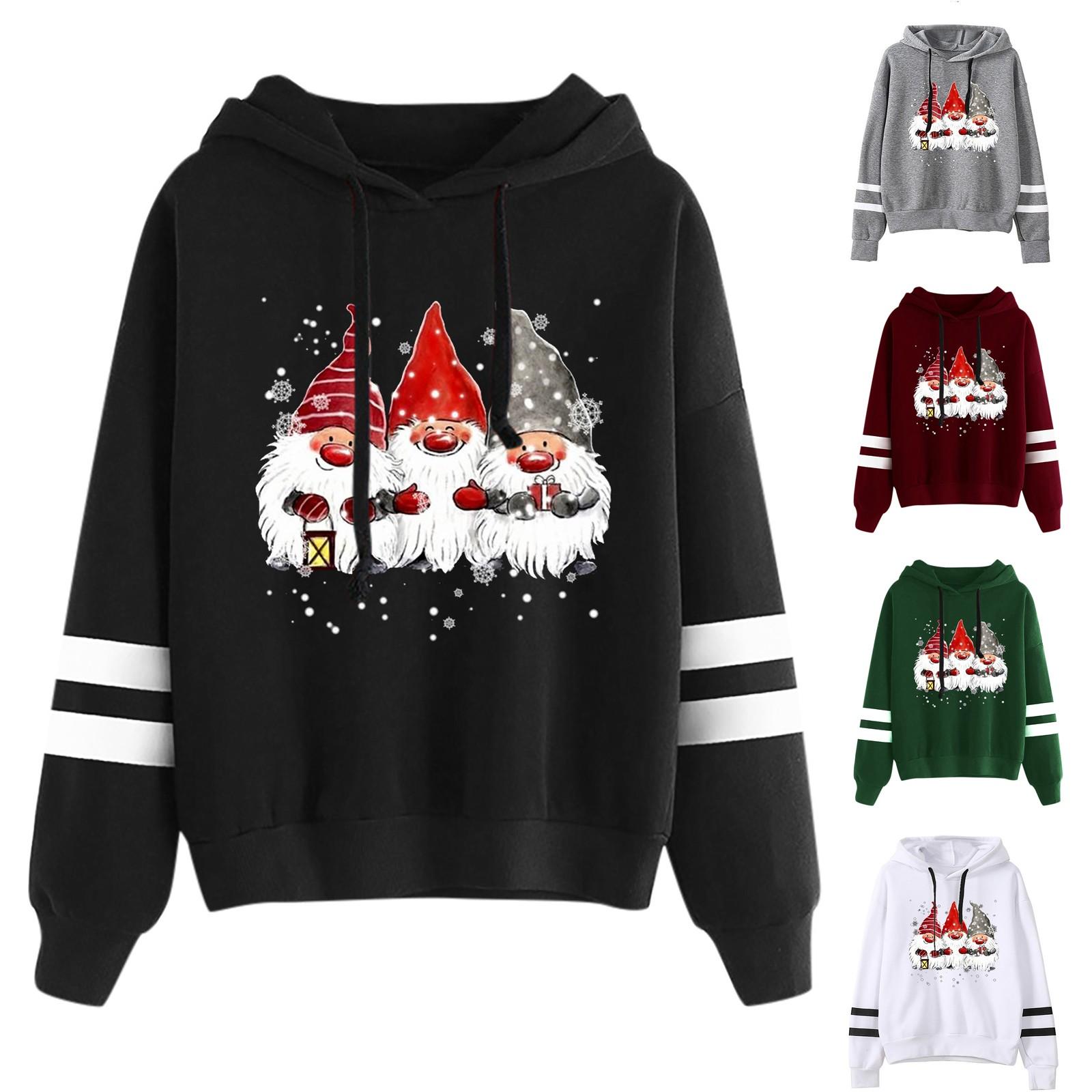 

Женская зимняя повседневная толстовка с капюшоном и рождественским принтом с двойным стержнем и длинными рукавами