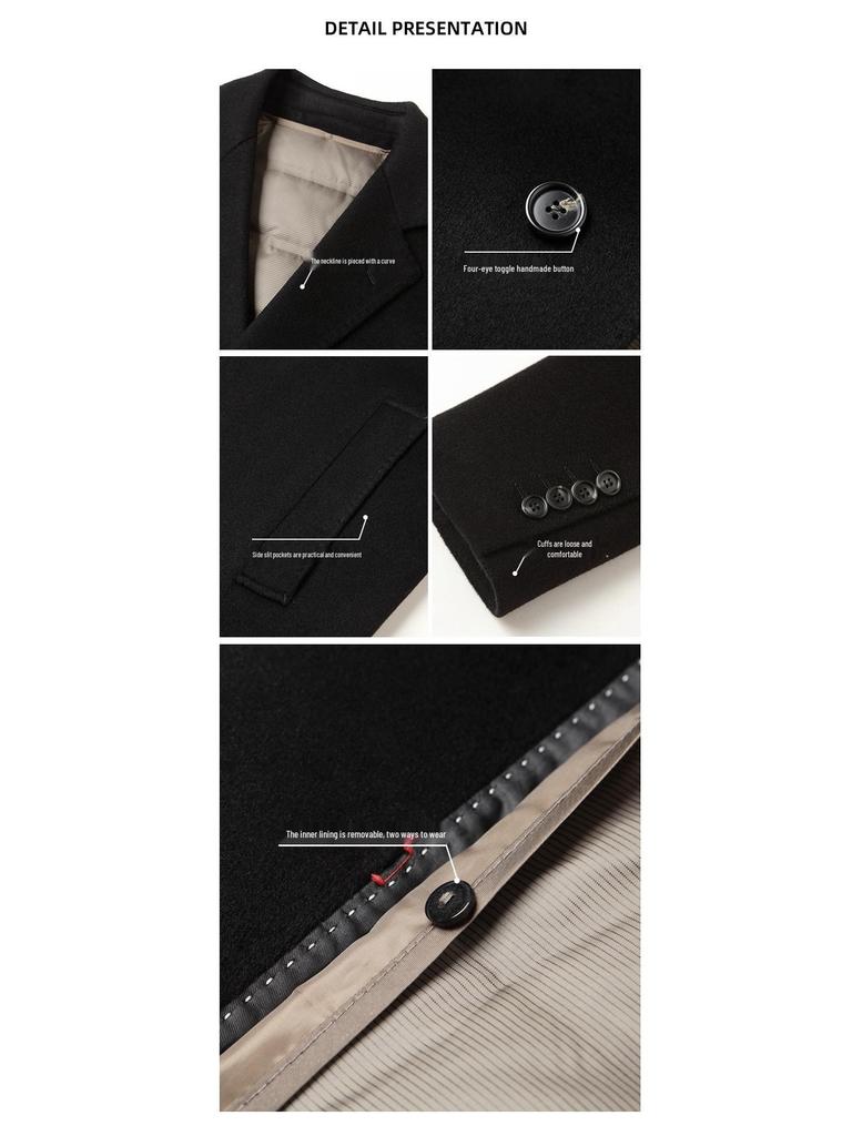 Men's High-End Trench Coat: 71.5% Wool with Slimming Fit and Removable 90% Duck Down Liner for Autumn/Winter