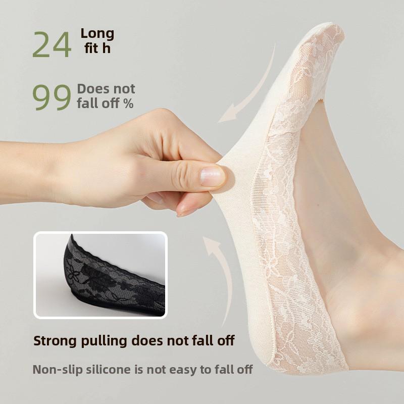 5 Pairs Spring and Summer Boat Socks for Women Thin Non-slip with Shallow Mouth Invisible Socks Lace Sweat Absorption Socks