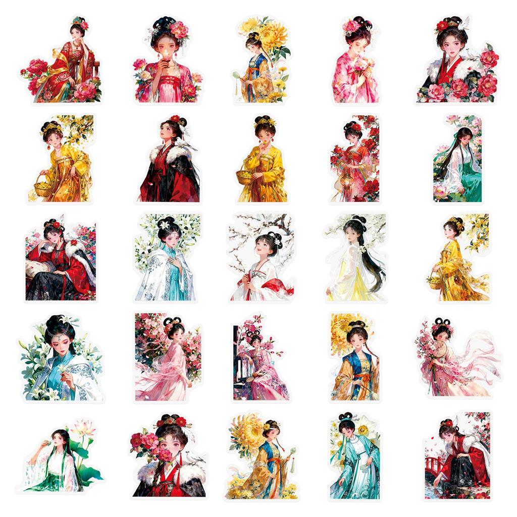 Twelve Flower Goddesses: 50 Watercolor Transparent Stickers - Exquisite DIY Journal & Suitcase Decor