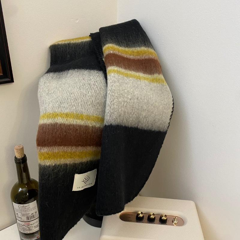 Hochwertiger Schal für Damen und Herren im koreanischen Stil, Retro-Imitation Kaschmir, warm, weich, dick, Farbblockierung, warme, vielseitige Schals