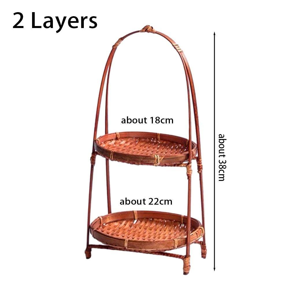 1Pcs Fruit Food Vegetable Bamboo Woven Basket 1/2/3 Layers Standing Tray Storage Basket  For Kitchen