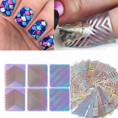 Autocollant Laser creux pour ongles, 24 pièces, feuille de transfert de pointe de vernis Gel, cœur étoile, tampon de modèle d'ongle 3D