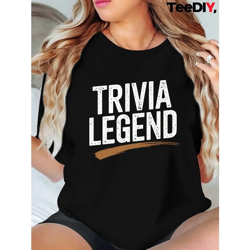 

Women S T-Shirt - Trivia Legend Graphic , Casual Round Neck Short Sleeve Top for Casual Attire, All-Season Comfort, Trivia Nights & Themed Events 4XL чорний