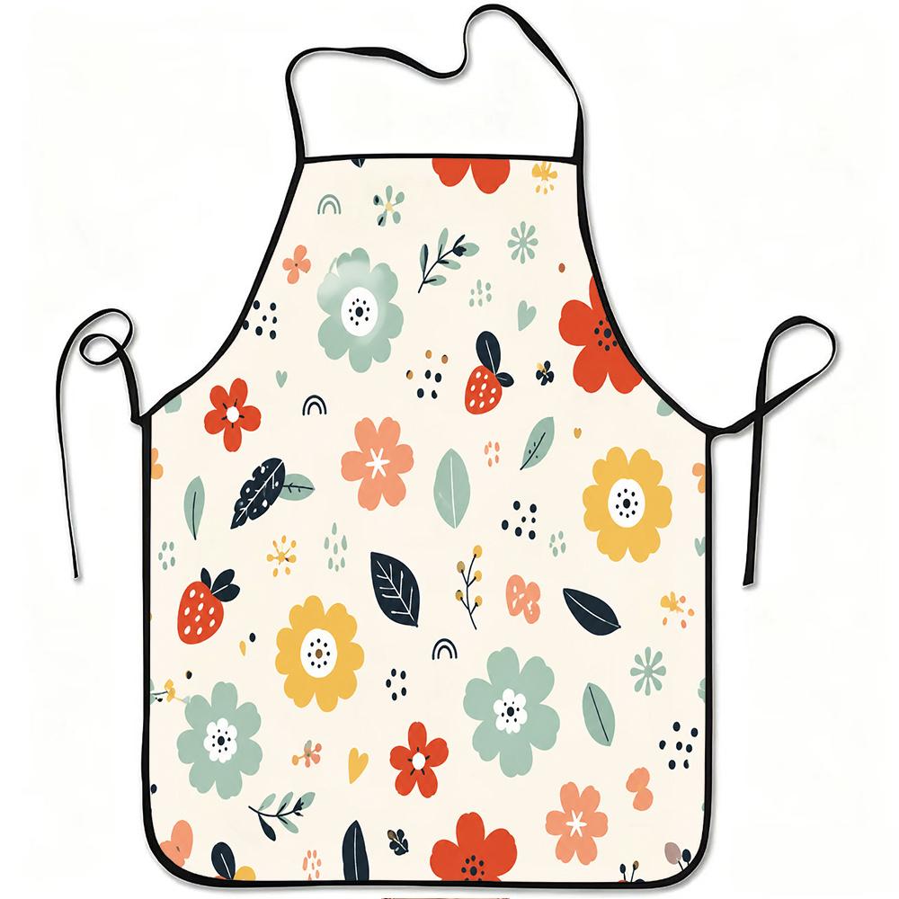 1pc Strawberry Print Apron with Adjustable Waistband & Colorful Strawberry Pattern - Durable Easy-Clean Polyester Bib Suitable for Kitchen Cooking, Ga