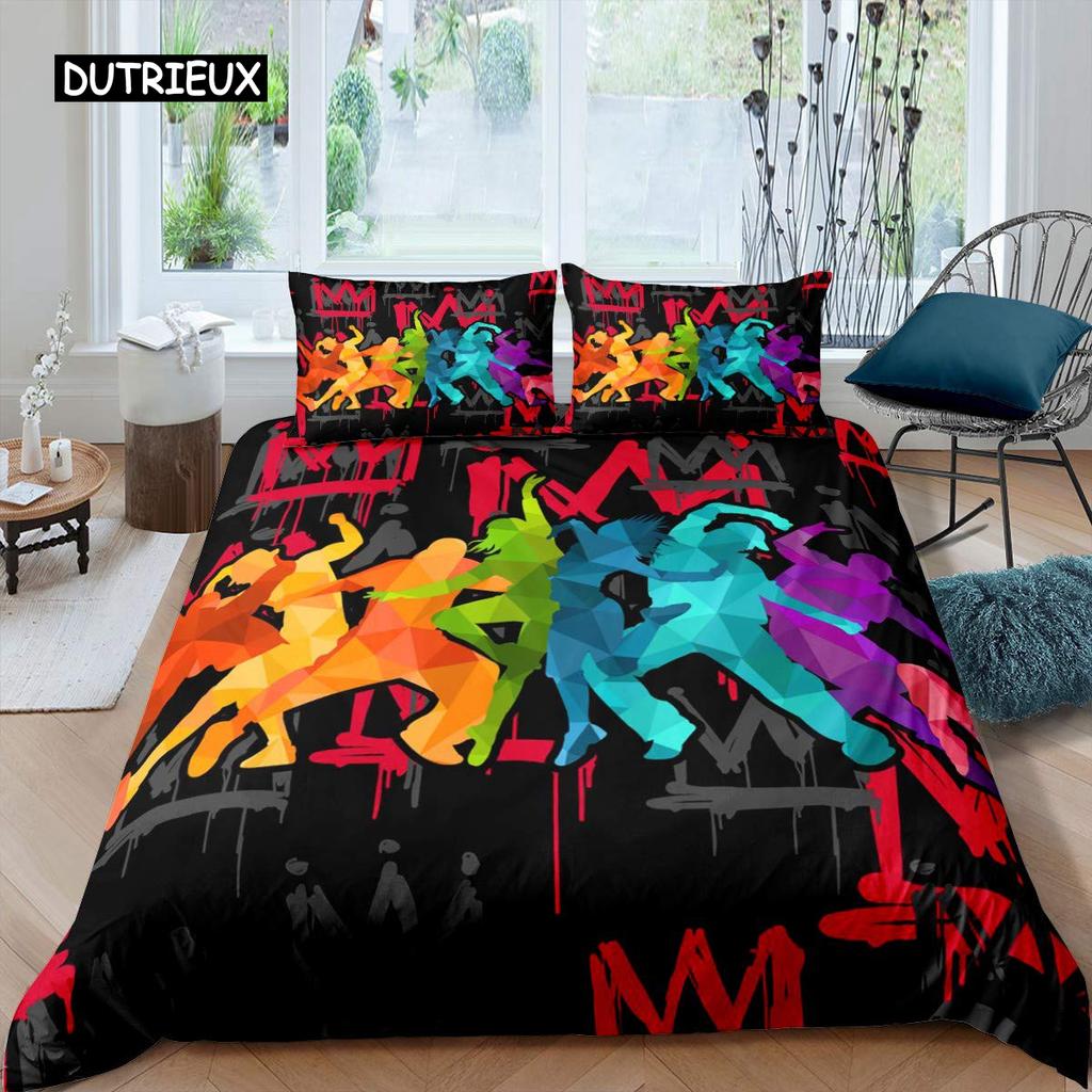 Rock Music Duvet Cover King Jazz Music Bedding Set for Teens Hip Hop Graffiti Comforter Cover Music Notes Polyester Quilt Cover