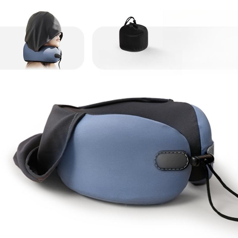 Hooded Neck Travel Pillow - Memory Foam Light-Blocking Travel Neck Pillow
