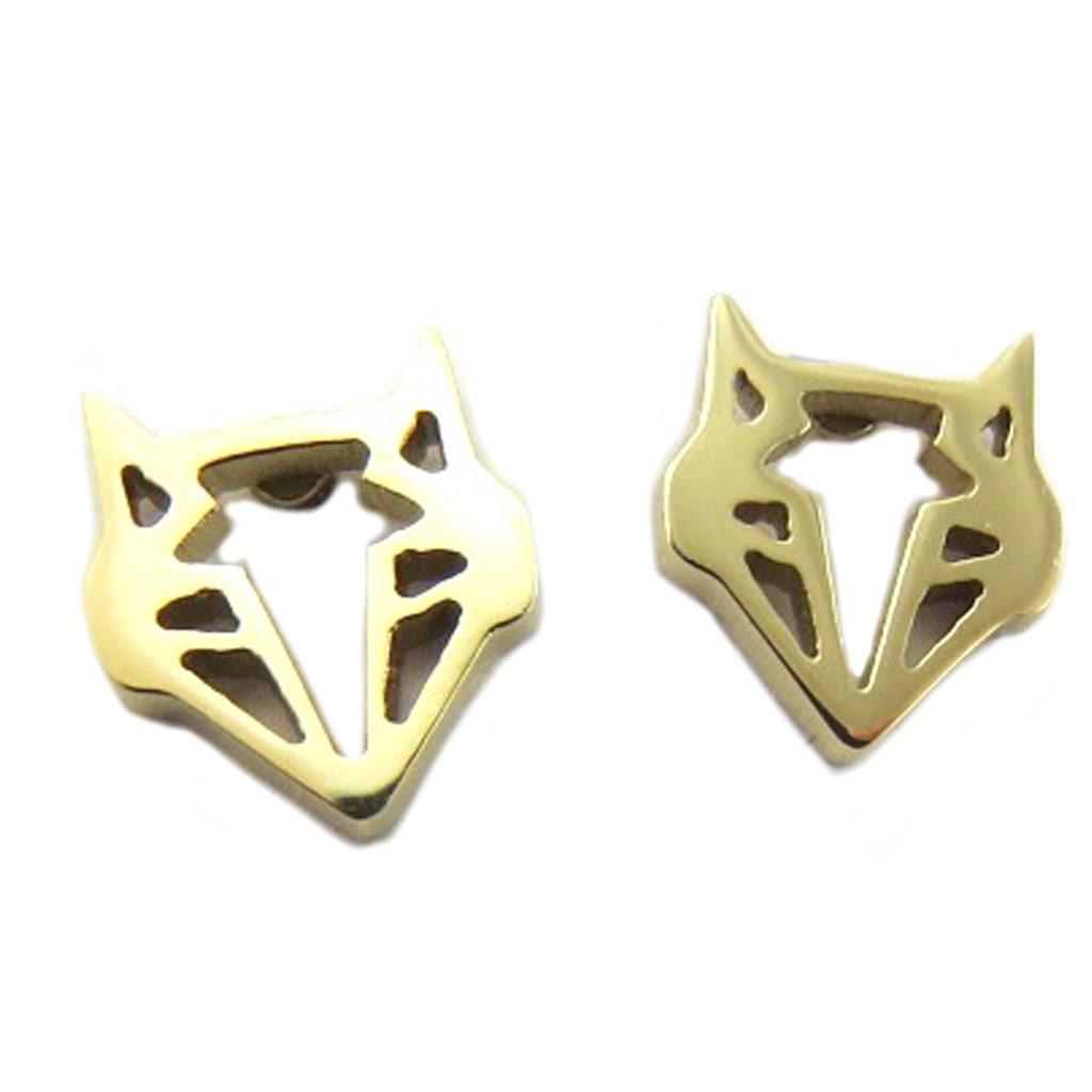 7bis [P8233] - Handgefertigte 'Origami' Stahlohrringe (Fuchs) Gold - 8x7 mm