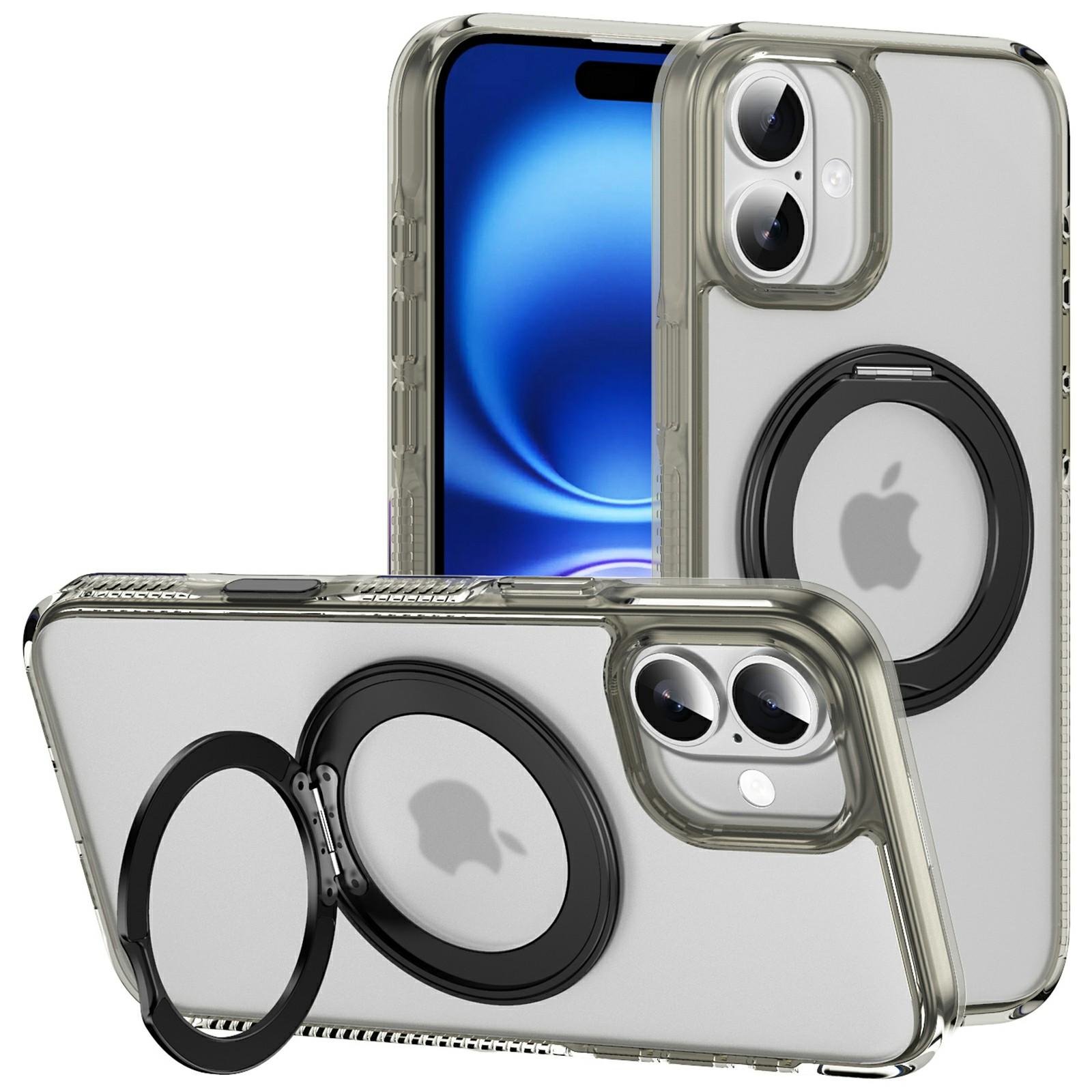 

For iPhone 16 Case with Camera Touch Control Button Rotating Kickstand PC + TPU Magnetic Phone Cover D
