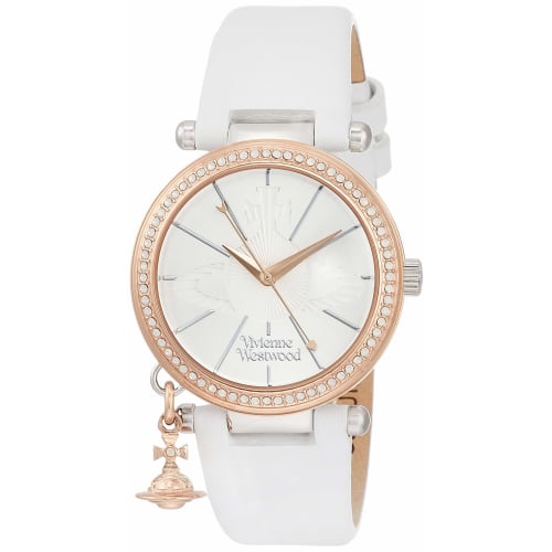 

Vivienne Westwood Orb Pastel Stainless Steel Watch with Silver Dial and White Leather Strap, Quartz Movement, VV006RSWH, Women s