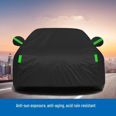 190T Black Polyester Car Cover: Waterproof, Sun Shade, Heat Insulation, Rainproof Protection.