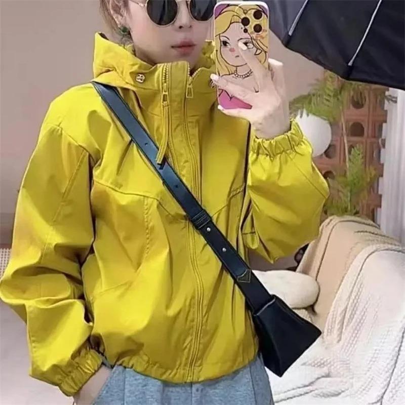 Fashion Hooded Short Jacket Women Streetwear Double Zipper Coat Casual Loose Outerwear Students Jackets Spring Autumn