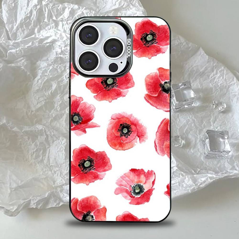 Red Poppy Watercolor Floral White Phone Case for iPhone 17 16 15 14 13 12 11 16E Series Pro Max Plus Double Layer Protection