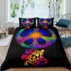 Boho Hippie Psychedelic Flowers Duvet Cover Colorful Peace Sign Bedding for Boys Girls Women Bedroom Decorative Rainbow Tie Dye