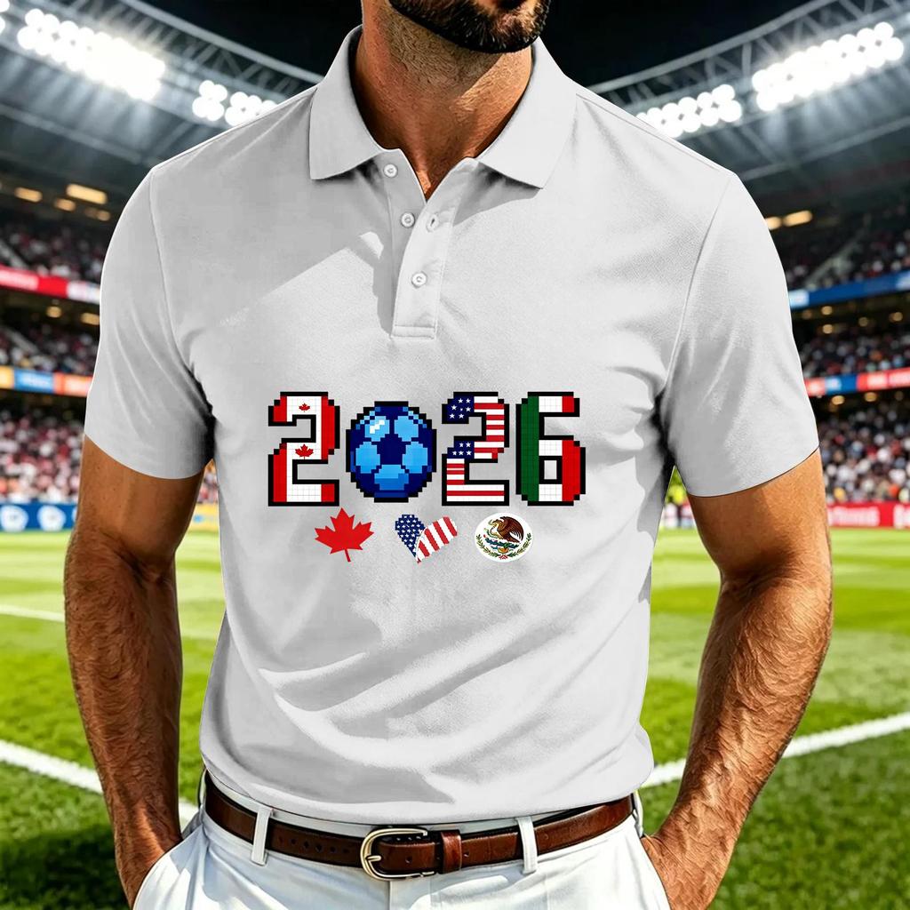 Men's Casual Soccer Print Quick Dry Polo Shirt Lightweight Mesh Breathable Short Sleeve Top for Outdoor Sports and Everyday Wear