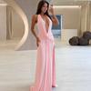 European and American fashion new women's clothing sexy deep V-neck neck halter split fork solid color floor dress