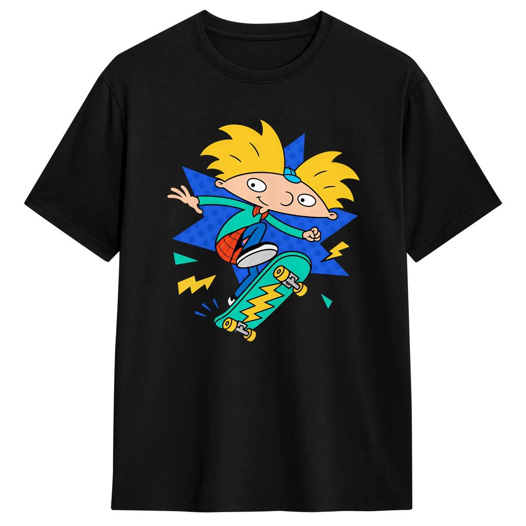 Hey Arnold Cartoon Tshirts For Men Vintage Pure Cotton Tees Crew Neck Short Sleeve T Shirt Plus Size Clothing