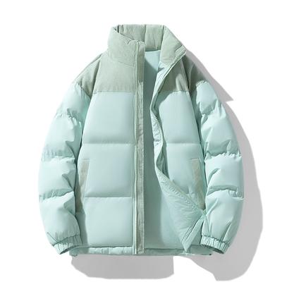 Winter Men's and Women's Cotton-padded Coat Male Spliced Stand Collar Korean Version Cotton-padded Coat Thickened Warm Fashion Coat Top Male