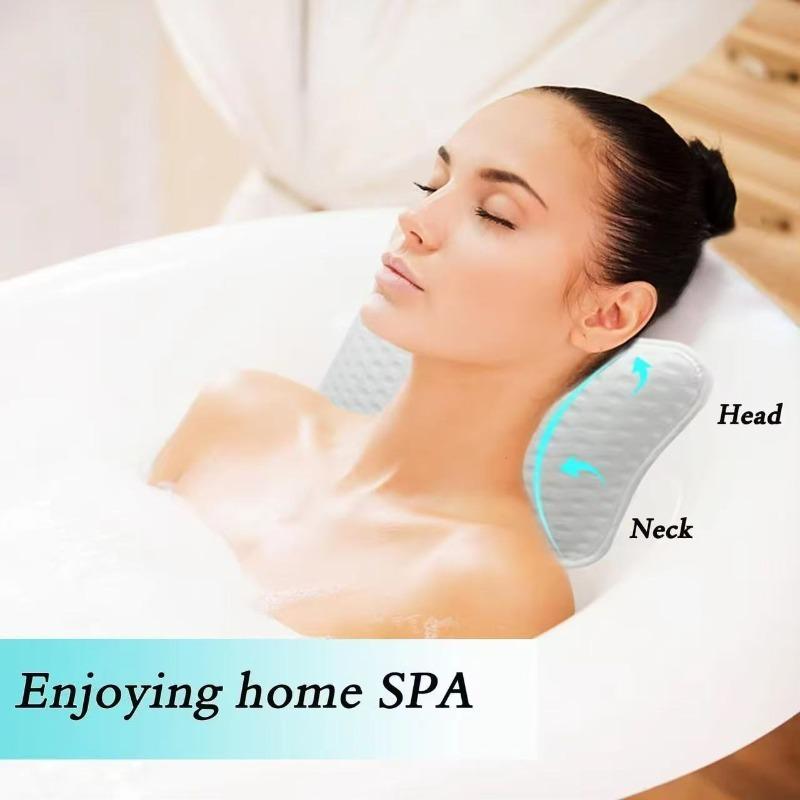 Bath Pillow with Easy-Dry Hook, Neck Support, 2 Anti-Slip Suction Cups