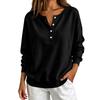 Women's V-Neck Button Pullover Sweatshirt Loose Fit Long Sleeve Casual Top