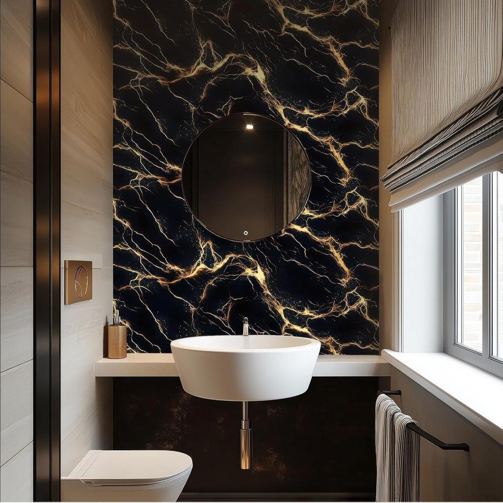 Schwarz Gold Marmor Tapete Marmor Kontaktpapier Vinyl Selbstklebend Abnehmbar Arbeitsplatte Peel and Stick Wandtapete für Renovierung Wand Arbeitsplatte