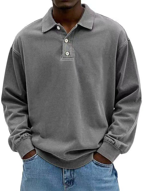 Men's Long Sleeve Polo Shirt Button Collar Relaxed Fit Casual Everyday Top
