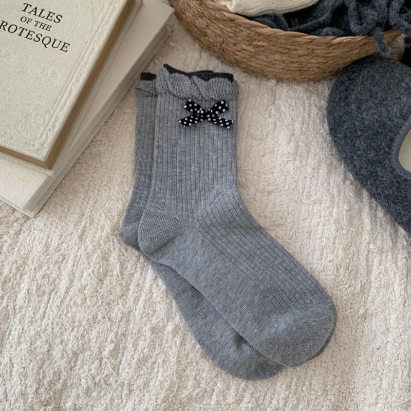 Women's Autumn Fashion New Grey Medium Tube Pile Cotton Socks