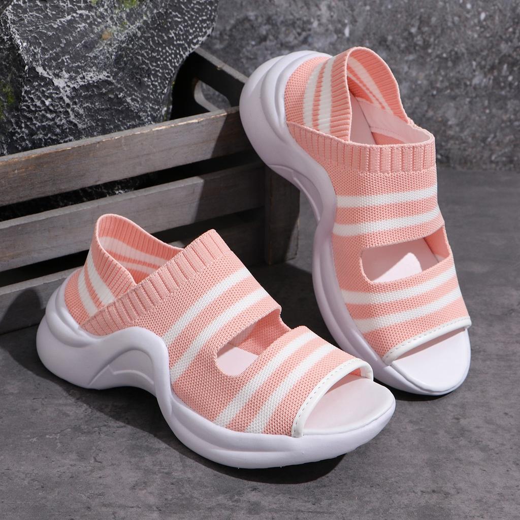 Women Flat Knit Sandals 2025 High Heels Platform Shoes Spring Summer Female Slip On Peep Toe Shoe Non Slip Comfort Wedge Sandals