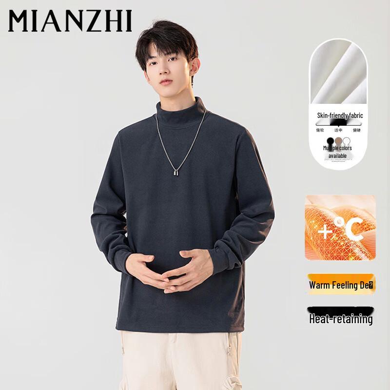 

Men s Warm Fleece-Lined Semi-High Collar Long Sleeve T-Shirt 4XL