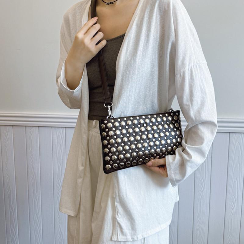 Retro Small Rivets PU Leather Shoulder Bag for Women Punk Style Handbags and Purses Females Crossbody Bags