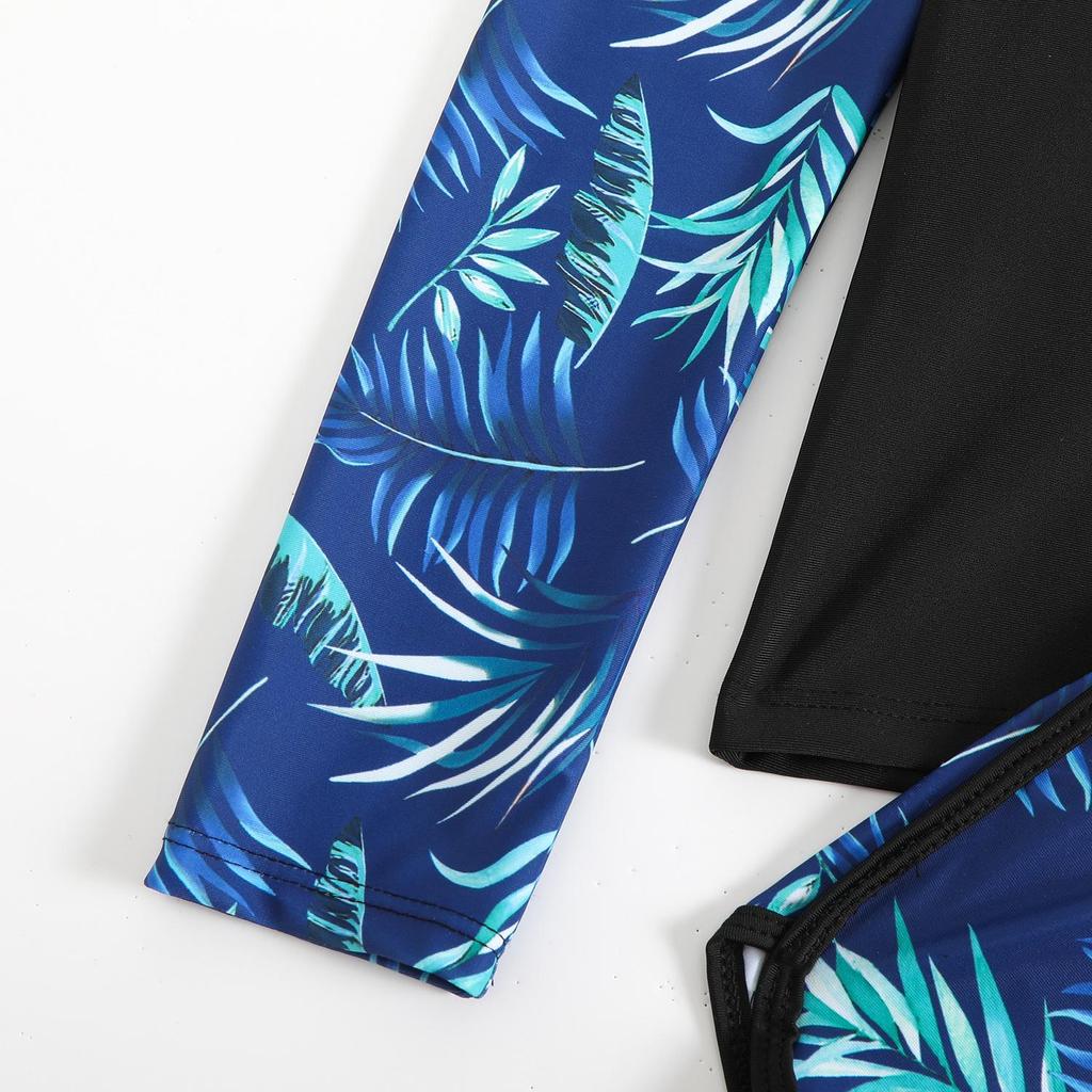 Langxin 2025 Women's Sexy Print Long Sleeve Split Swimsuit