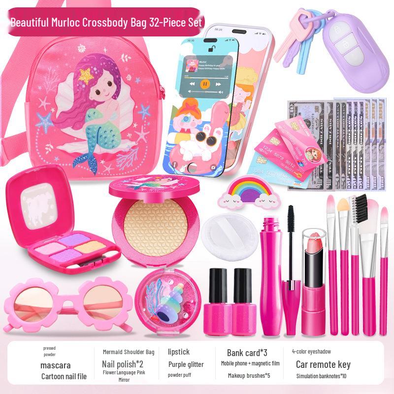 Zestaw do makijażu dla dzieci – Zestaw do odgrywania ról księżniczki – Kolorowe akcesoria kosmetyczne i torebka na toaletkę