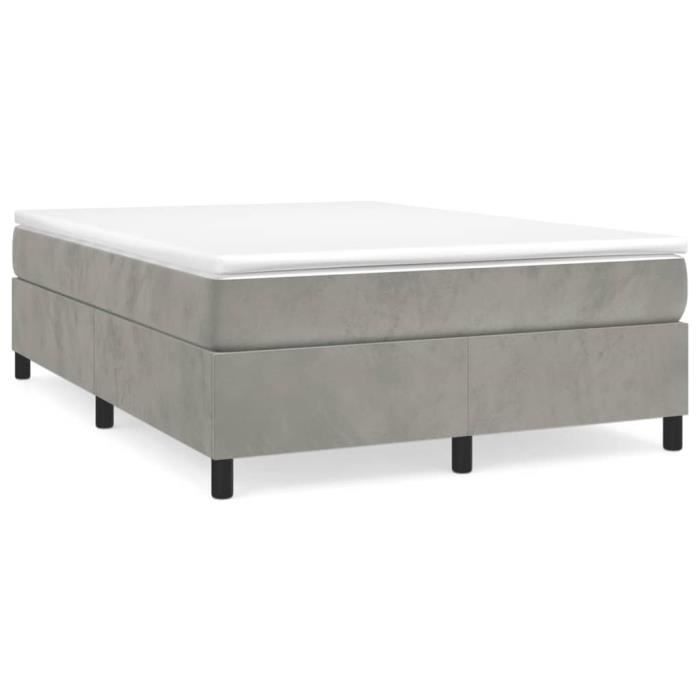3144675 vidaXL Lit à sommier tapissier et matelas Gris clair 140x190cm Velours