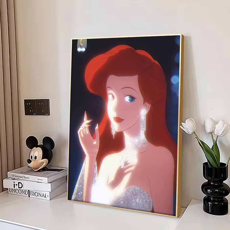 Disney 5D DIY Diamond Painting: Ariels Iconic Features Illustration Cartoon Full Diamond Mosaic Art Wall Decoration Set