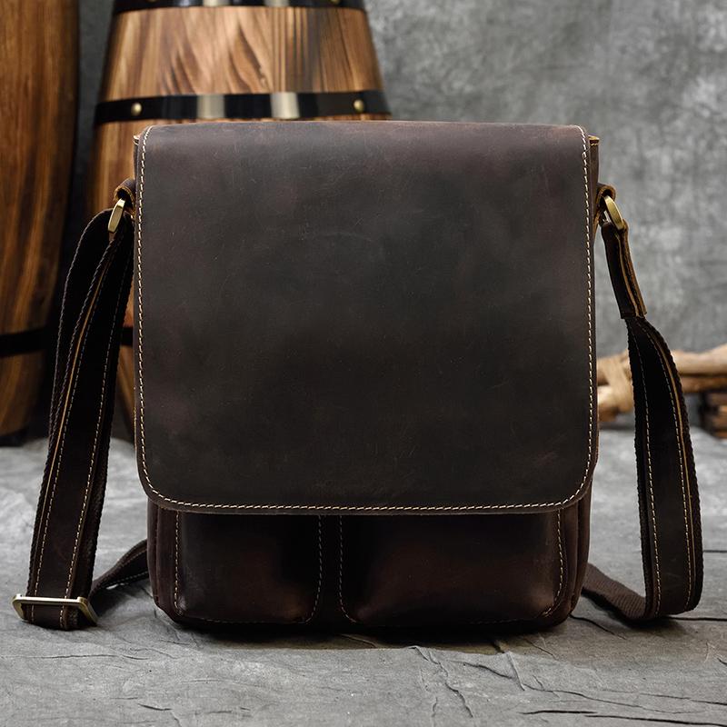 

New Arrivals Genuine Leather Shoulder Bag High Quality Crossbody Bag Men Male Sling Bag Messenger Bag boys school bag male bag темно-коричневого кольору