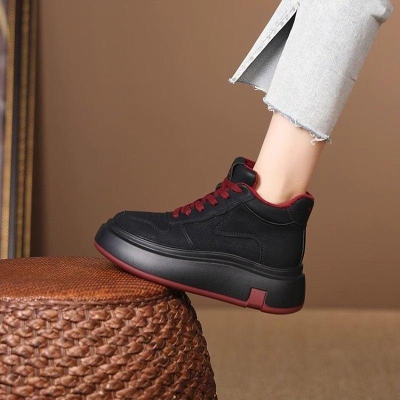 Height-increasing thick-soled muffin board shoes women's autumn new high-top versatile sports shoes lightweight lace-up casual shoes