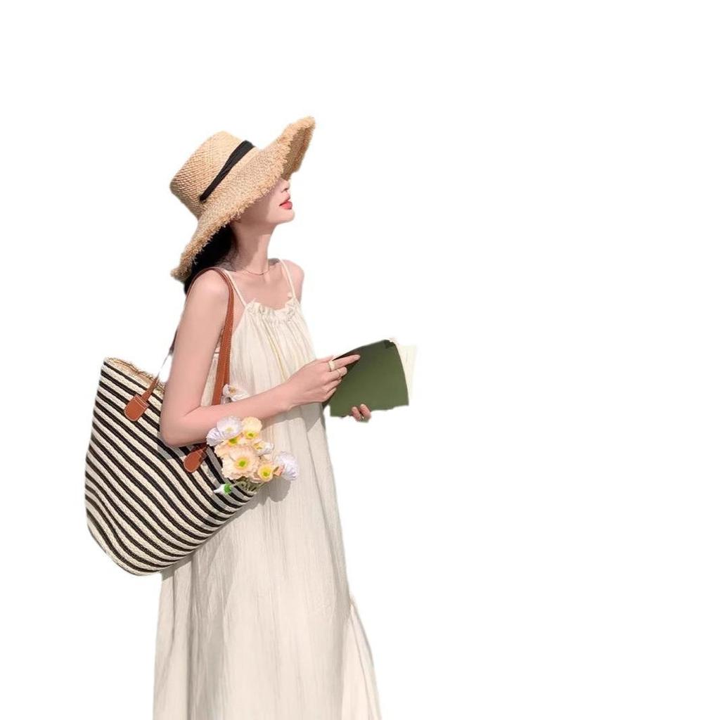 Damen 2024 Sommer Aprikosenfarbenes Französisches Schlankmachendes Midikleid mit Trägern